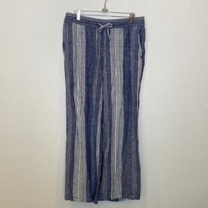 Old Navy Blue & White Striped Casual Linen Blend Wide Leg Joggers EUC Sz M